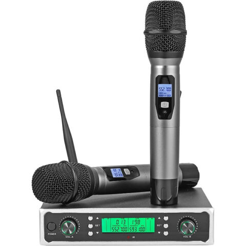 LiNKFOR Dual Channel UHF Cordless Wireless Microphone System