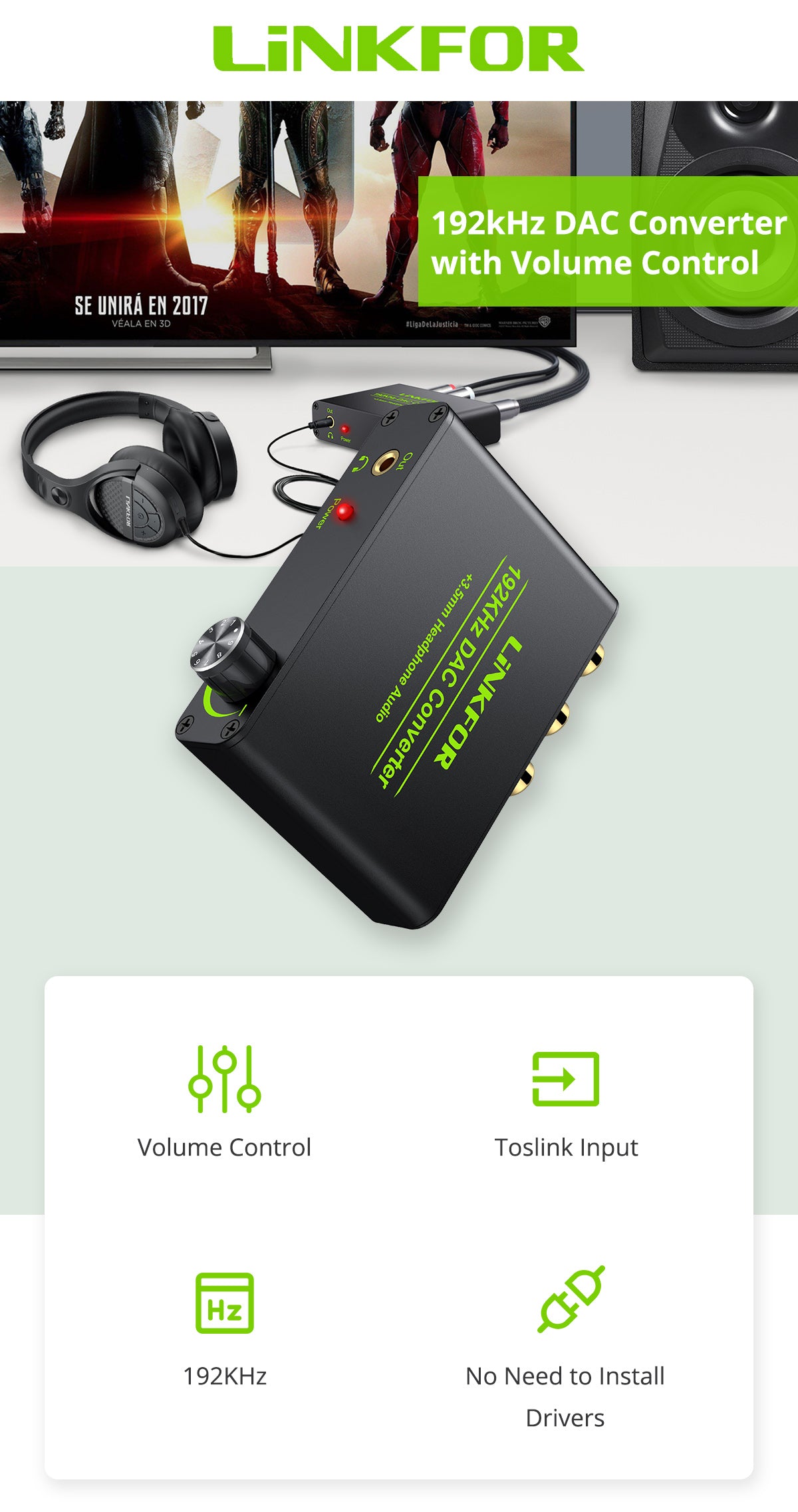 LiNKFOR 192kHz DAC Converter with Volume Control